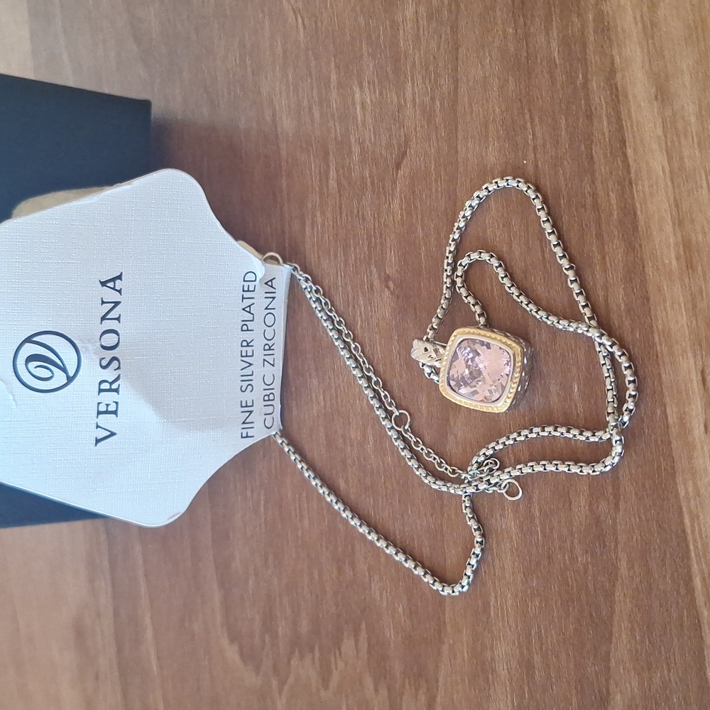 Versona Silver plated necklace + cubic zirconia pendant. New, package damaged - Picture 2 of 5